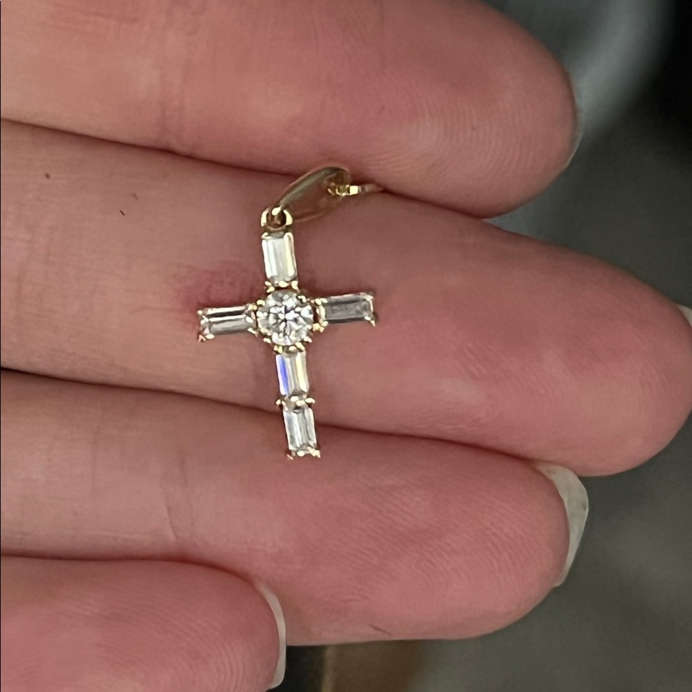 14k gold baguette cross necklace